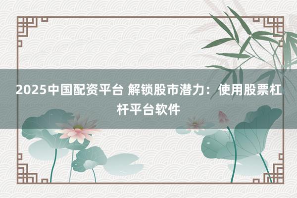 2025中国配资平台 解锁股市潜力：使用股票杠杆平台软件
